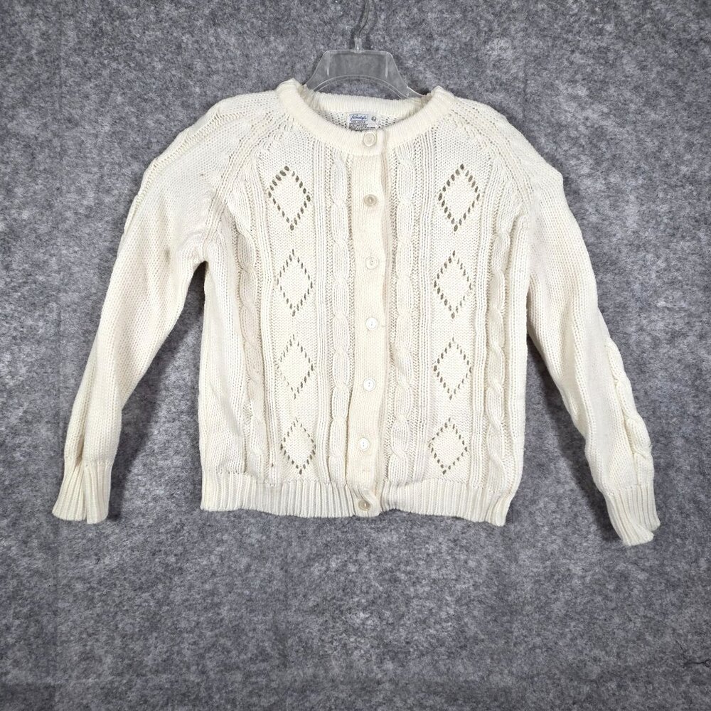 Primstyle Women's Button Up Cable Knit Cardigan Sweater Cream Size L Vintage